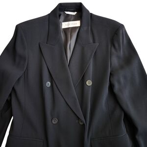 Max Mara Italy Wool Double Breasted Blazer Long Coat Jacket Women's 12 Black